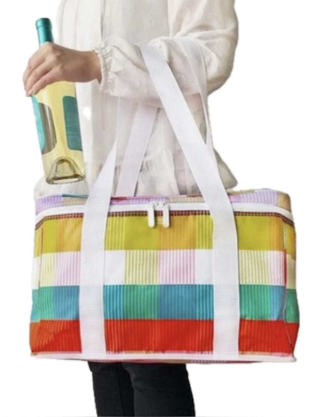 KATE SPADE ♠️ RAINBOW PLAID XL TURKISH TOWEL & LARGE INSULATED COOLER BAG NWT - Picture 4 of 8